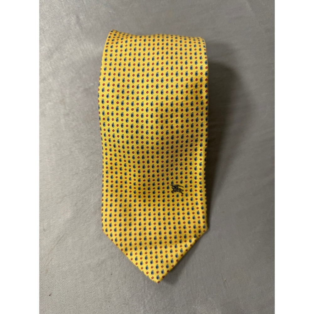 Burberrys of London Yellow Silk Paisley Red Dot Vintage Tie Made in England